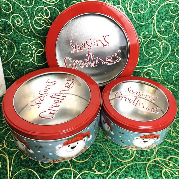 COOKIE Cake Candy Christmas Metal Set of 3 Storage Tins  Canisters NWT - Picture 1 of 7